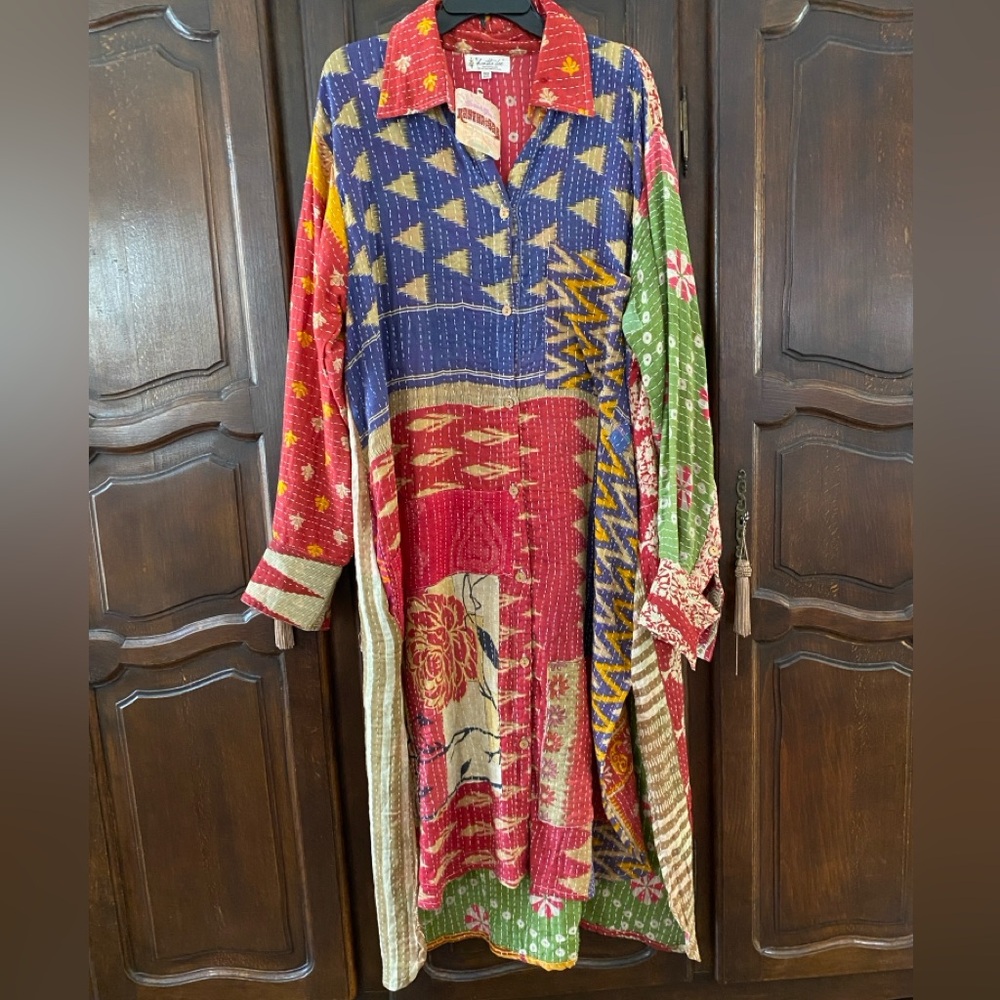 Kantha Bae long “Shacket” NWT vintage cotton makes a great duster or maxi dress